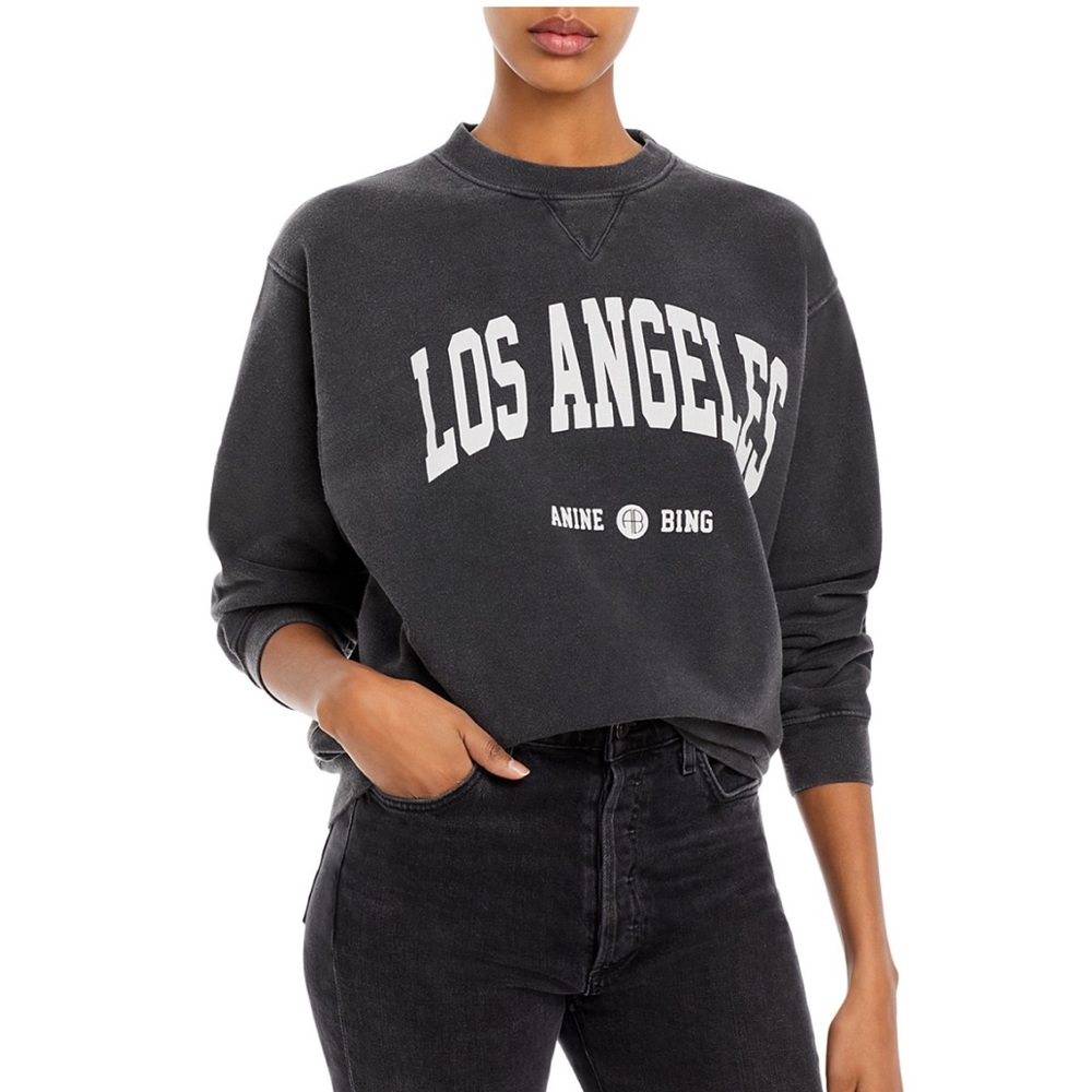 NEW Anine Bing Oversized Ramona Graphic Sweatshirt LOS ANGELES Gray XS $180